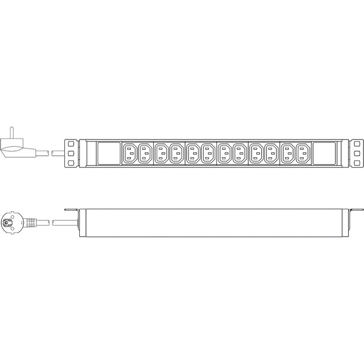 Régua de distribuição Digitus, 12 tomadas C13, 1U, 250VAC, 50/60Hz, 10A, com interrutor de proteção de linha Preto, Prata