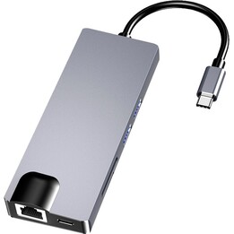 Hub USB-C 8 em 1 com HDMI + VGA + 2x USB 3.0 + USB-C PD + SD/TF + RJ45 1000 Mbps