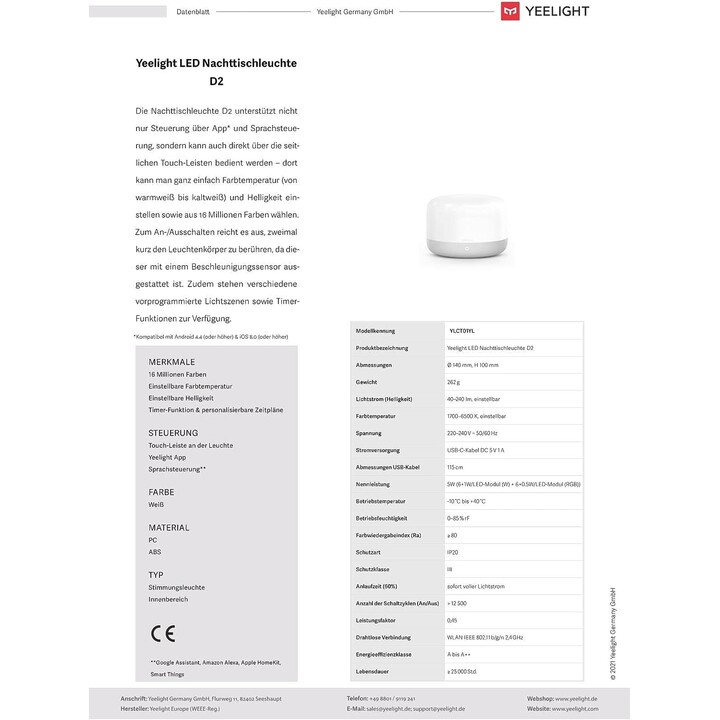 Yeelight Bedside Lamp D2