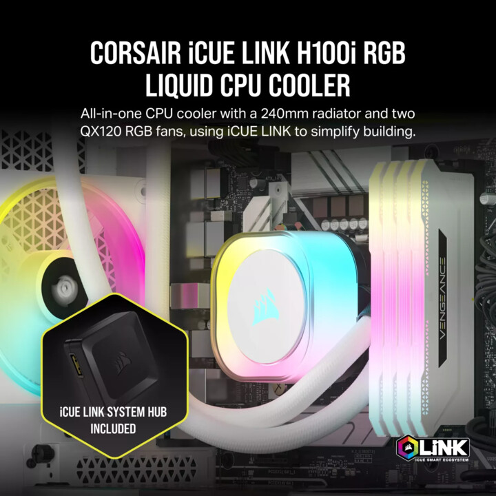 Corsair H100i Processor Hybrid Cooling System 12Cm White