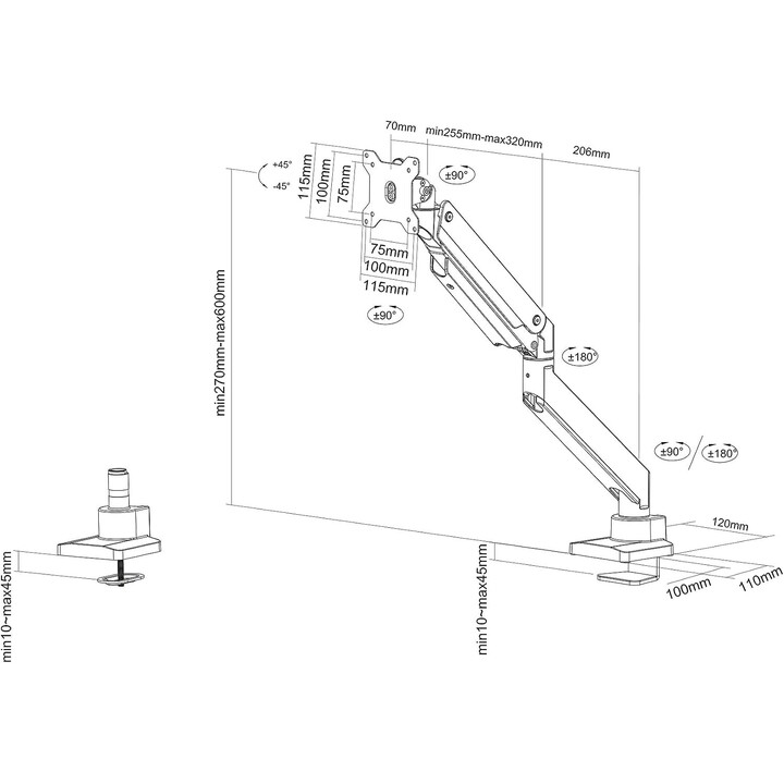 Neomounts Support de bureau pour écrans incurvés 10-32" et 10-32" Noir