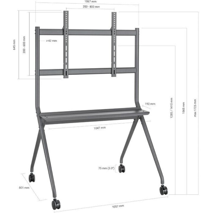 Aisens Soporte De Suelo Pro Con Rueda 1 Bandeja Para Pantalla Interactiva/Tv 120Kg De 50-86 Negro