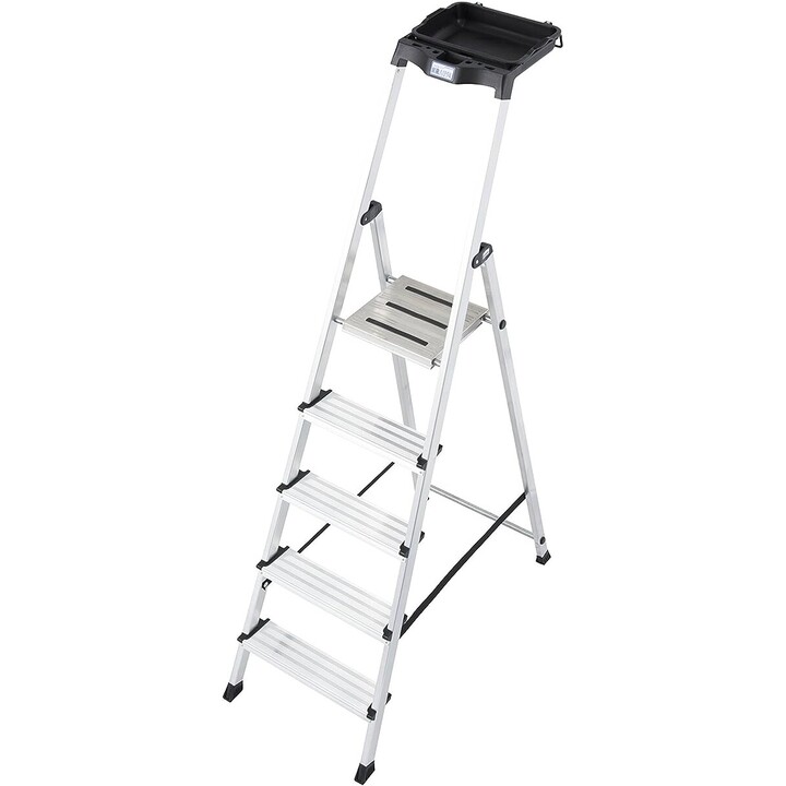 Escalera de seguridad Krause Secury de aluminio con 5 peldaños y sistema antideslizante profesional