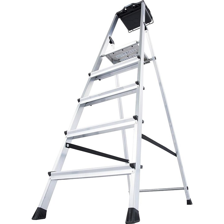 Escalera de seguridad Krause Secury de aluminio con 5 peldaños y sistema antideslizante profesional