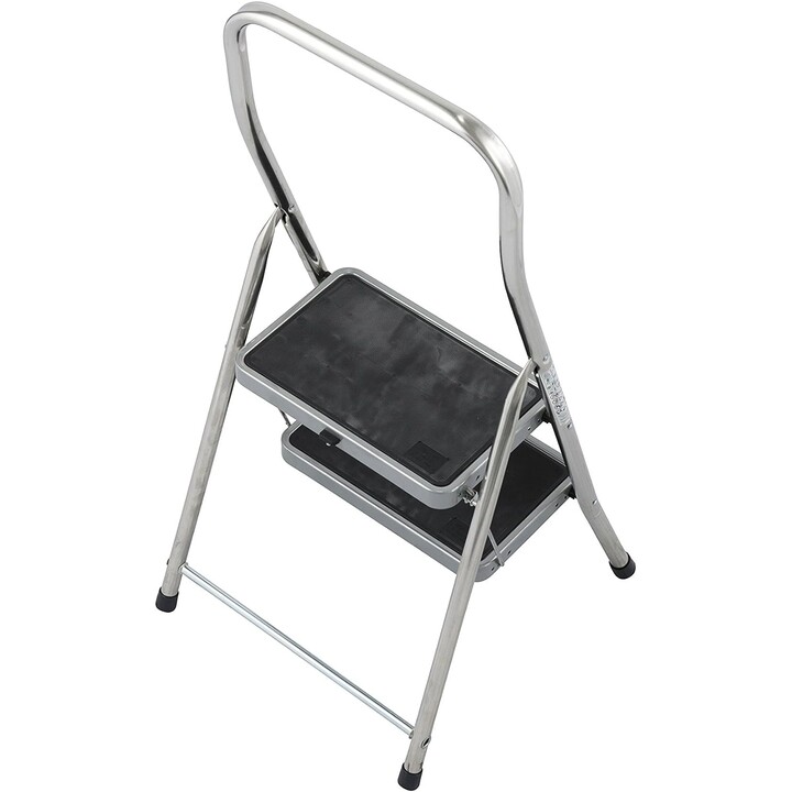 Escalera de Tijera Plegable Krause Toppy XL con 2 Peldaños Anchos de Acero, Acabado Profesional Plata