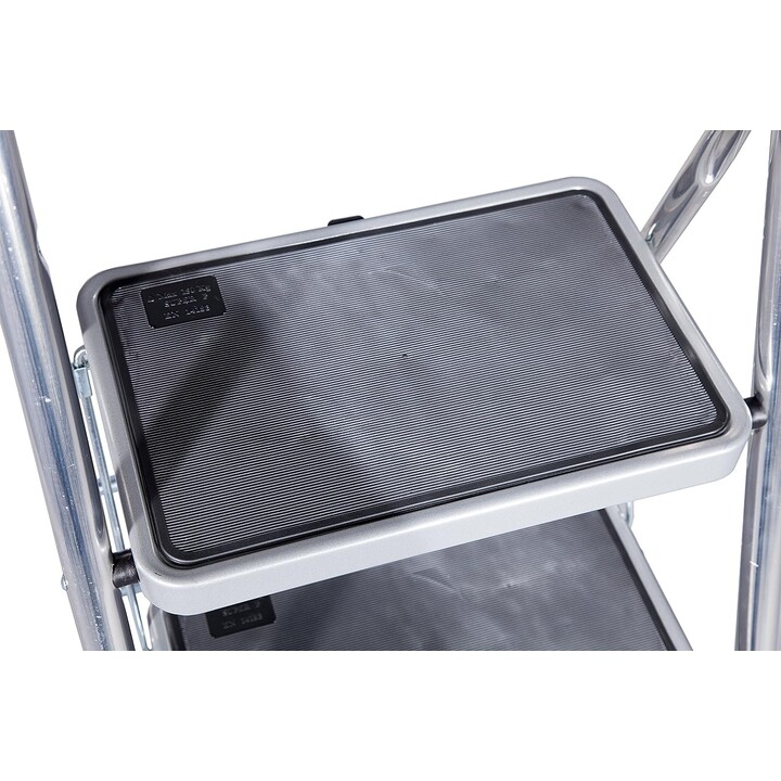Escalera de Tijera Plegable Krause Toppy XL con 2 Peldaños Anchos de Acero, Acabado Profesional Plata