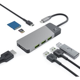 GREEN CELL HUB USB-C ADAPTER GC CONNECT 7W1 (3XUSB 3.1, HDMI 4K 60HZ, USB-C PD 85W, MICROSD/SD)