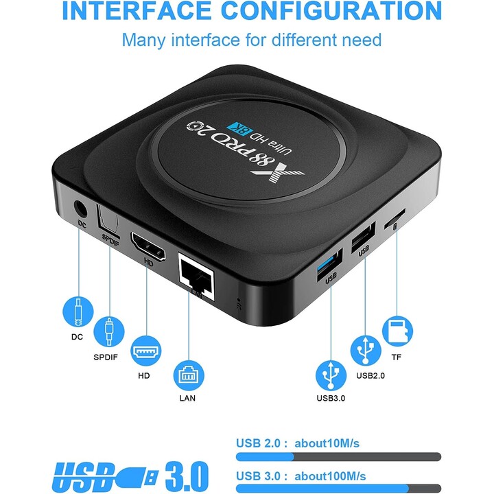 OEM X88 Pro 20 8GB 128GB Android 11 Smart TV Box Black