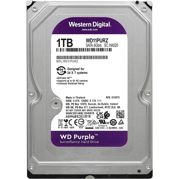 Western Digital Purple WD11PURZ disco duro interno 3.5" 1 TB Serial ATA III