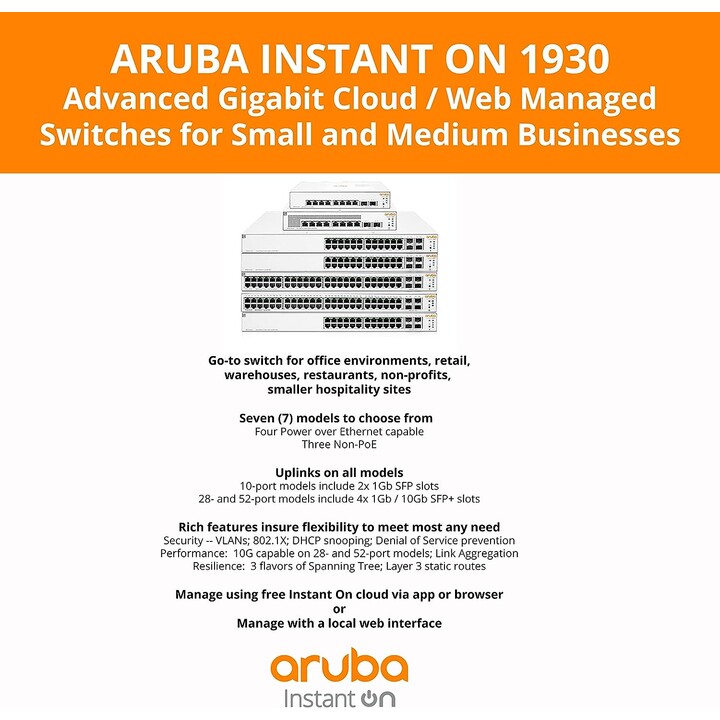 HPE Aruba Ion 1930 8G 2SFP Switch Branco