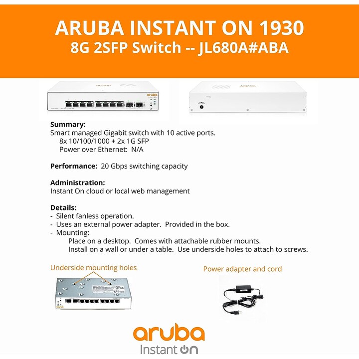 HPE Aruba Ion 1930 8G 2SFP Switch Branco