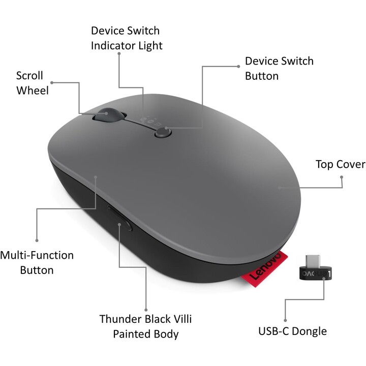 Lenovo Go Wireless Multi-Device Mouse Storm Grey