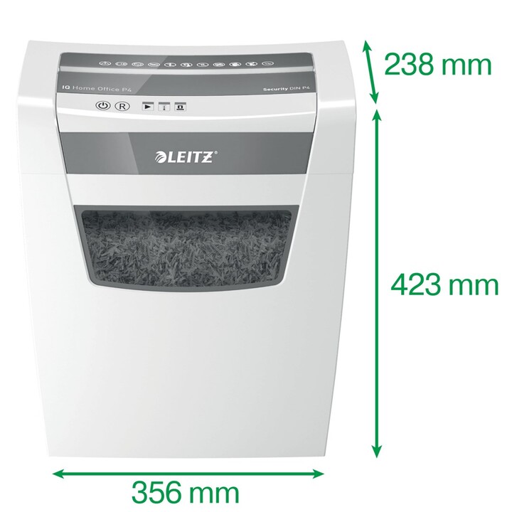 Destructeur de papier Leitz IQ Home Office P-4, coupe particules, 22 cm, blanc