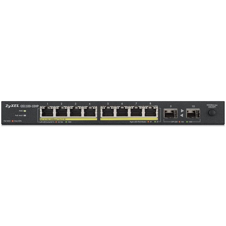 Zyxel GS1100-10HP v2 No administrado Gigabit Ethernet (10/100/1000) Energía sobre Ethernet (PoE) Negro