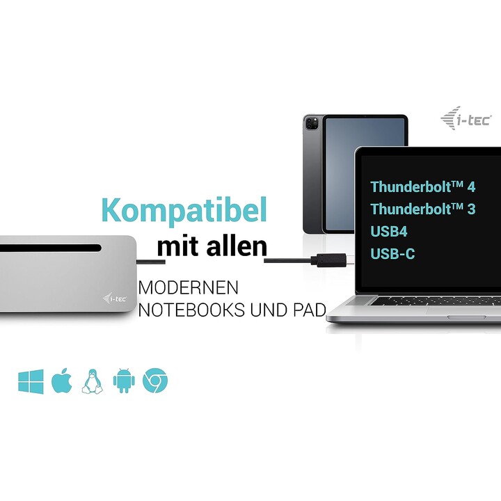 i-tec C31FLAT2PDPRO100W base de conexión USB-C ergonómica 3x 4K plata