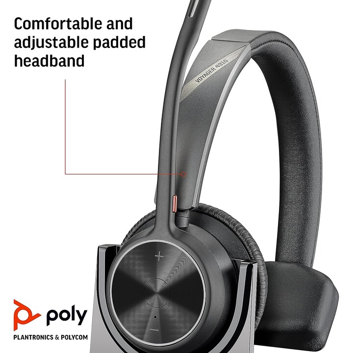 Poly Voyager 4300 UC Series 4310 Mono Auriculares supraaurales (USB-C, Bluetooth, inalámbricos, con estación de carga, certifica