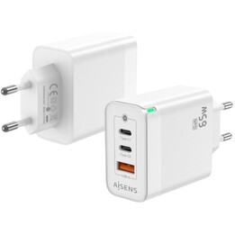 Chargeur mural Gan Aisens ASCH-65W3P007-W/ 2xUSB Type-C/ 1x USB/ 65W