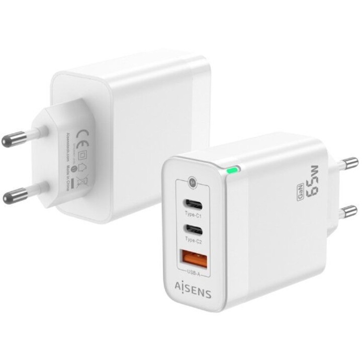 Cargador Gan de Pared Aisens ASCH-65W3P007-W/ 2xUSB Tipo-C/ 1x USB/ 65W