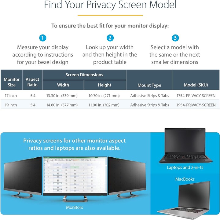 StarTech.com 19-inch 5:4 Computer Monitor Privacy Filter, Anti-Glare Privacy Screen w/51% Blue Light Reduction, Monitor Screen P