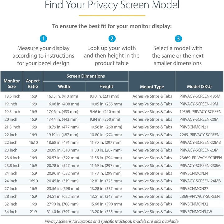 StarTech.com 22-inch 16:9 Computer Monitor Privacy Filter, Anti-Glare Privacy Screen w/51% Blue Light Reduction, Monitor Screen 