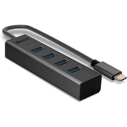 Lindy 43325 Hub USB 3.0 a 4 porte, 4x A, cavo USB-C 30 cm, nero