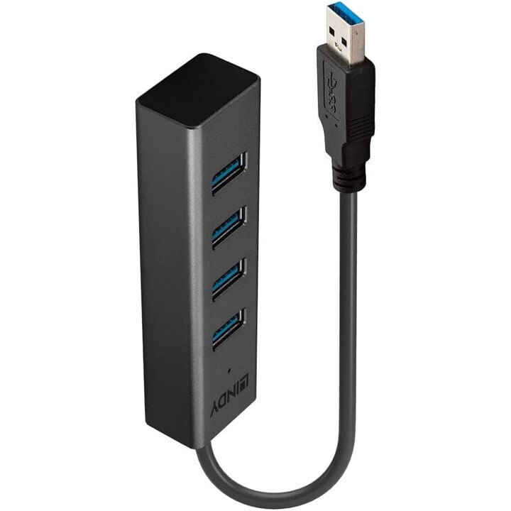Lindy 43324 hub di interfaccia USB 3.2 Gen 1 (3.1 Gen 1) Type-A 5000 Mbit/s Nero