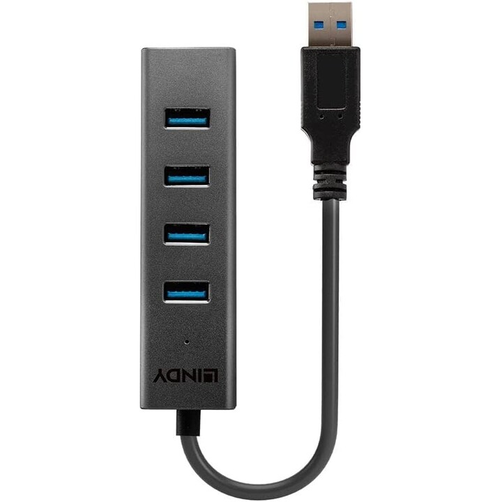 Lindy 43324 hub di interfaccia USB 3.2 Gen 1 (3.1 Gen 1) Type-A 5000 Mbit/s Nero