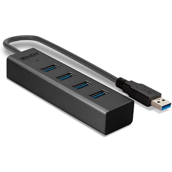 Lindy 43324 hub di interfaccia USB 3.2 Gen 1 (3.1 Gen 1) Type-A 5000 Mbit/s Nero