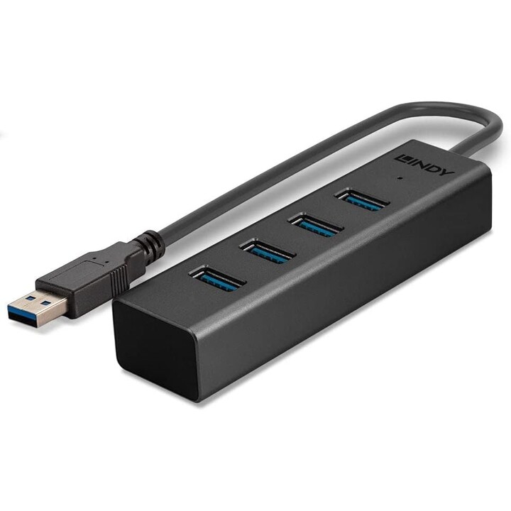 Lindy 43324 hub di interfaccia USB 3.2 Gen 1 (3.1 Gen 1) Type-A 5000 Mbit/s Nero