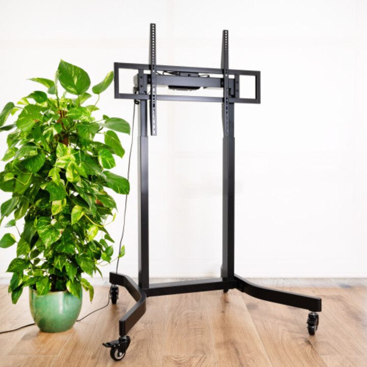Tooq Lux Soporte De Suelo Con Ruedas Y Regulación Eléctrica De Altura Para Pantallas 55"-100", Negro