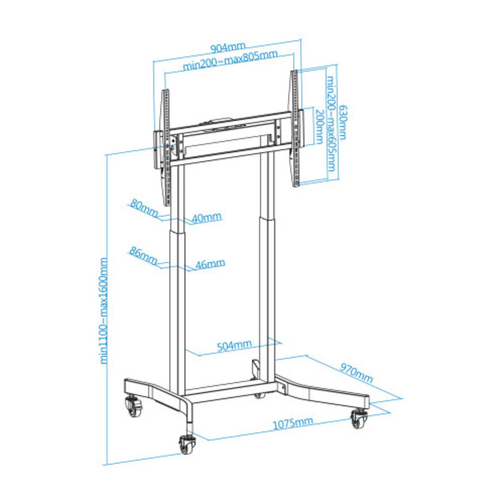 Tooq Lux Soporte De Suelo Con Ruedas Y Regulación Eléctrica De Altura Para Pantallas 55"-100", Negro