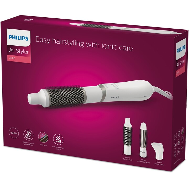 Philips 3000 series BHA303/00 Strumento per lo styling Spazzola ad aria calda Hot White 800 W 1,8 m