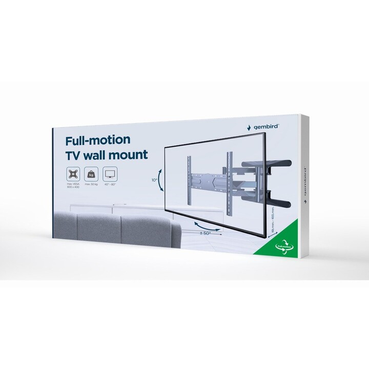 Gembird WM-80ST-01 Vollbewegliche TV-Wandhalterung, 40–80 Zoll (50 kg)