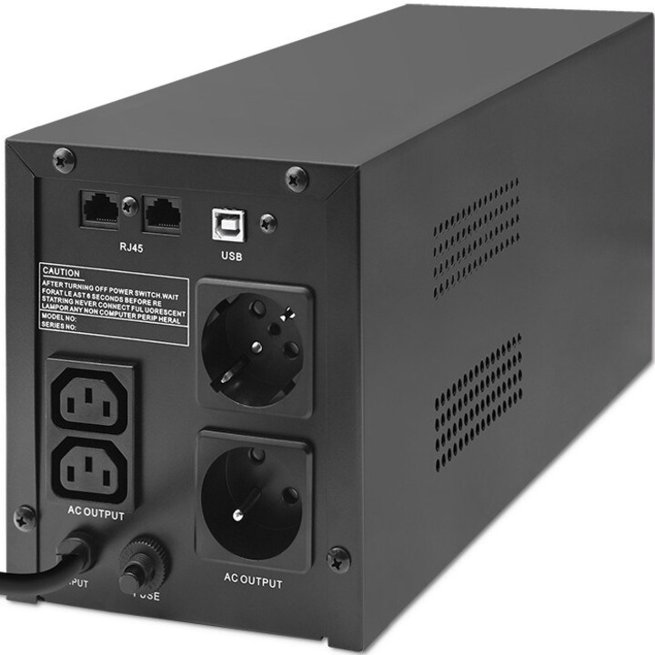 Qoltec 53770 Interactive Uninterruptible Power Line | Monolith | 1500VA | 900W | LCD | USB