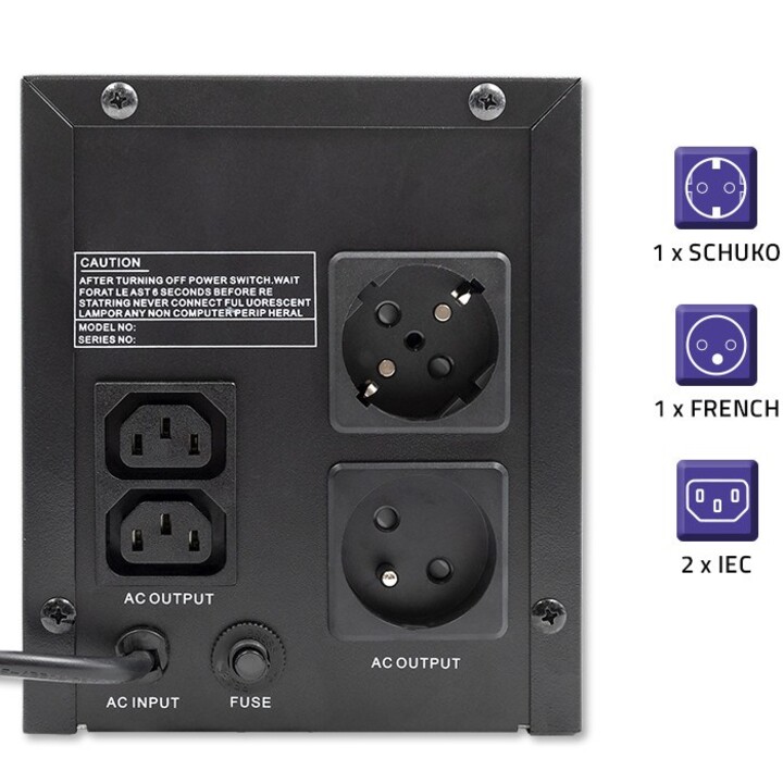 Linha de energia ininterrupta interativa Qoltec 53776 | Monólito | 1500VA | 900 W