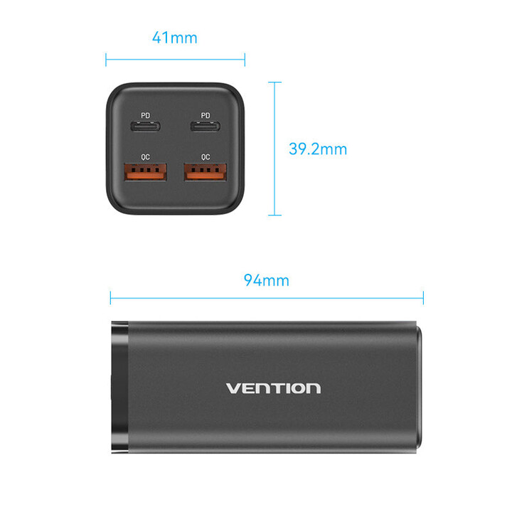 Chargeur mural Vention FBSWG-EU/ 2xUSB Type-C/ 2xUSB/ 100W