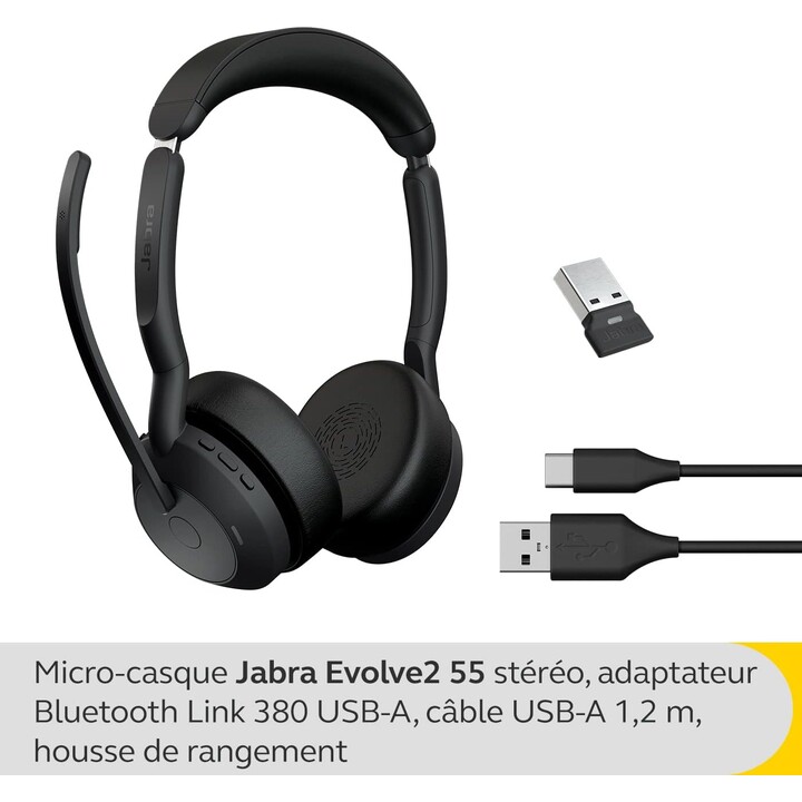 Jabra Evolve2 55 MS Auriculares estéreo supraaurales (Bluetooth, inalámbricos, USB-A)