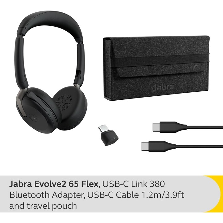 Jabra Evolve2 65 Flex MS Stereo Headset On-Ear (Bluetooth, kabellos, USB-C)