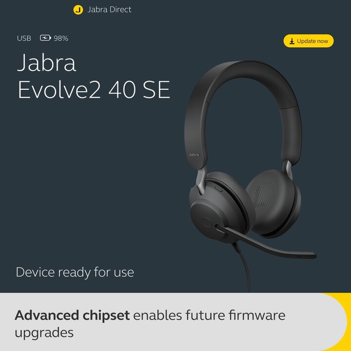 Fone de ouvido estéreo Jabra Evolve2 40 SE UC na orelha (USB-A, com fio)