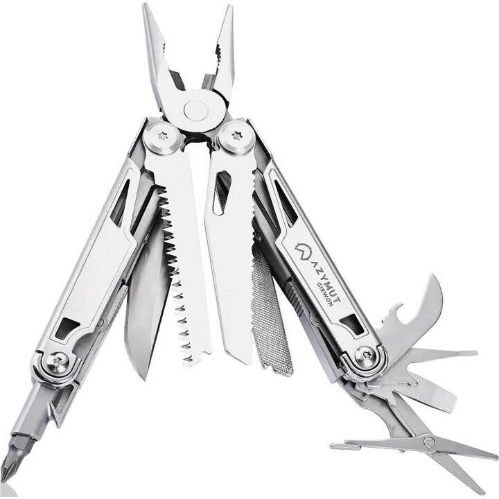 AZYMUT Giewon Multi-Tool 14-in-1, Silver Stainless Steel with Black Nylon Pouch