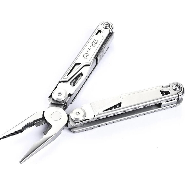 AZYMUT Giewon Multi-Tool 14-in-1, Silver Stainless Steel with Black Nylon Pouch