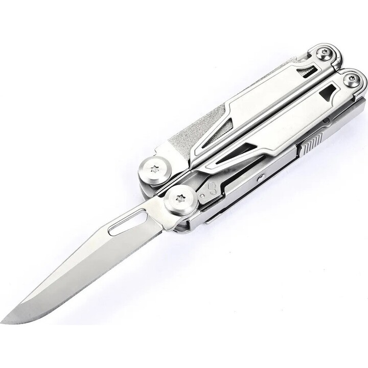 AZYMUT Giewon Multi-Tool 14-in-1, Silver Stainless Steel with Black Nylon Pouch