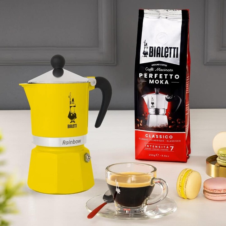 Bialetti Rainbow Italienische Kaffeemaschine 6 Tassen schwarz gelb