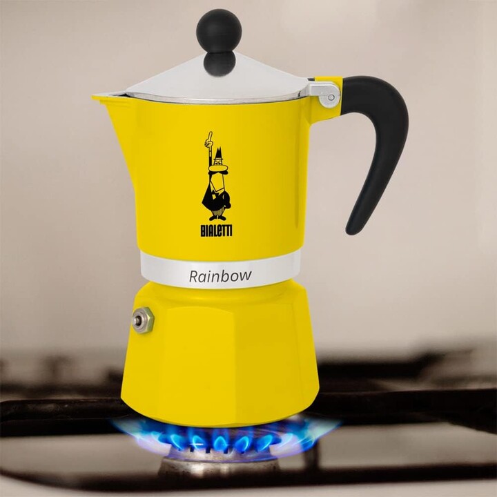 Bialetti Rainbow Cafetera Italiana 6 Tazas Negro Amarillo