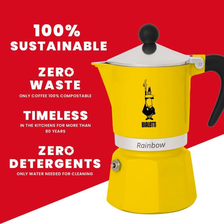 Bialetti Rainbow Italienische Kaffeemaschine 6 Tassen schwarz gelb