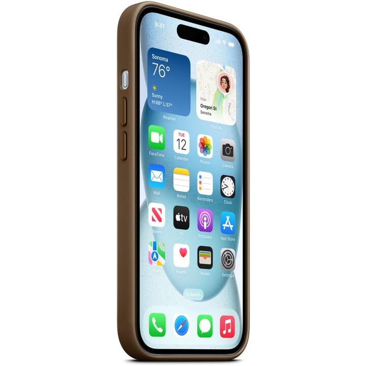 Coque Magsafe Apple tissée fine taupe pour iPhone 15
