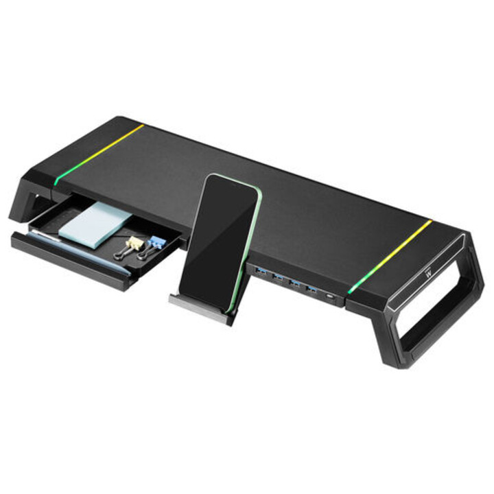 EWENT FALTBARER RGB-MONITOR-LIFT MIT USB-HUB-SCHUBLADE UND MOBILER UNTERSTÜTZUNG