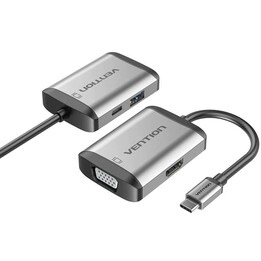Convertisseur Vention TFAHB/ 1xUSB/ 1xHDMI/ 1xVGA/ 1xUSB Type-C PD/ 15cm/ Gris