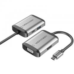 Vention TFAHB Converter/ 1xUSB/ 1xHDMI/ 1xVGA/ 1xUSB Type-C PD/ 15cm/ Gray