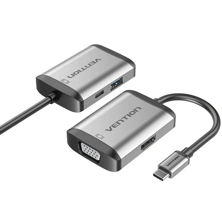 Convertitore Vention TFAHB/ 1xUSB/ 1xHDMI/ 1xVGA/ 1xUSB Type-C PD/ 15 cm/ Grigio